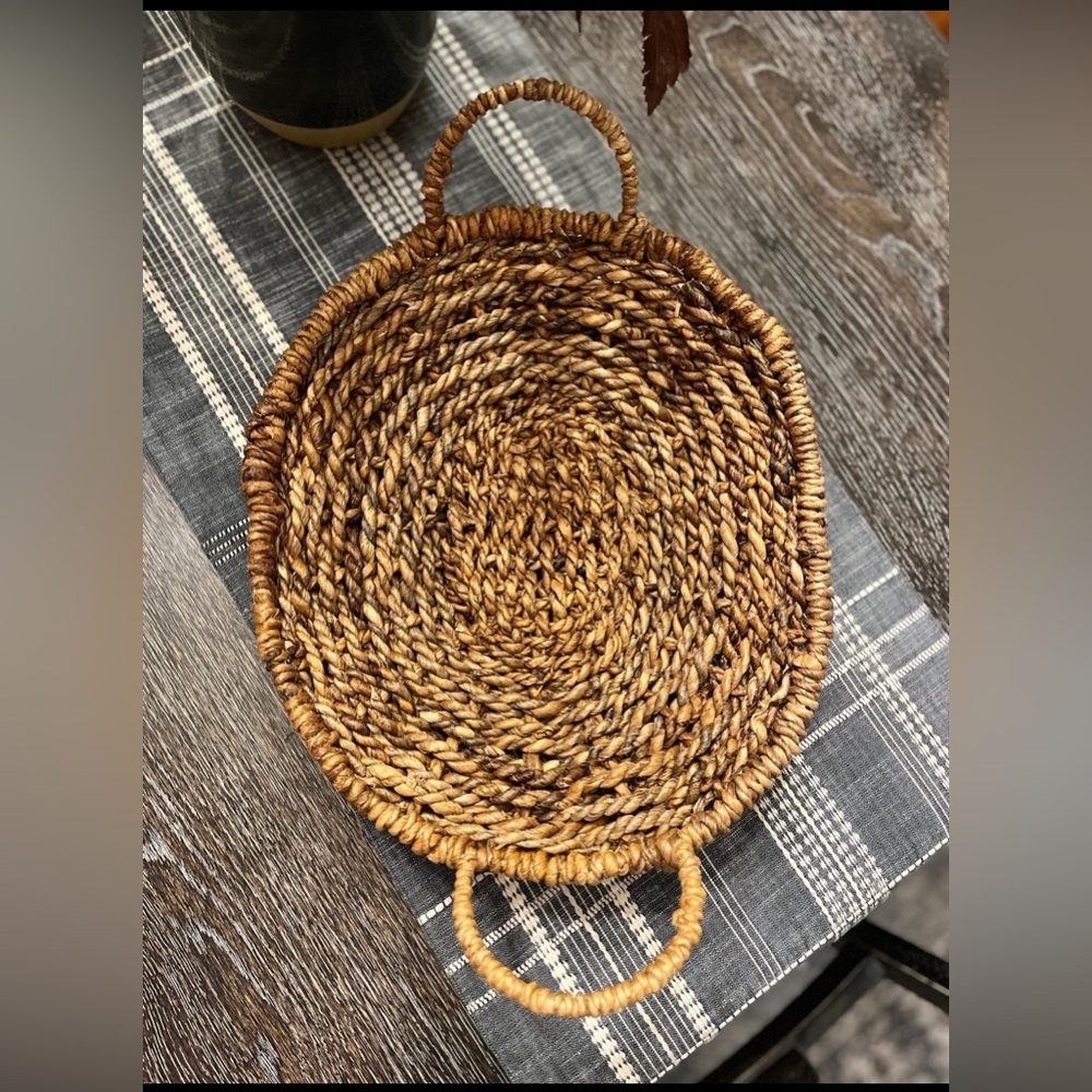 STUDIO MCGEE WOVEN RATTAN BASKET TRAY W/ HANDLES